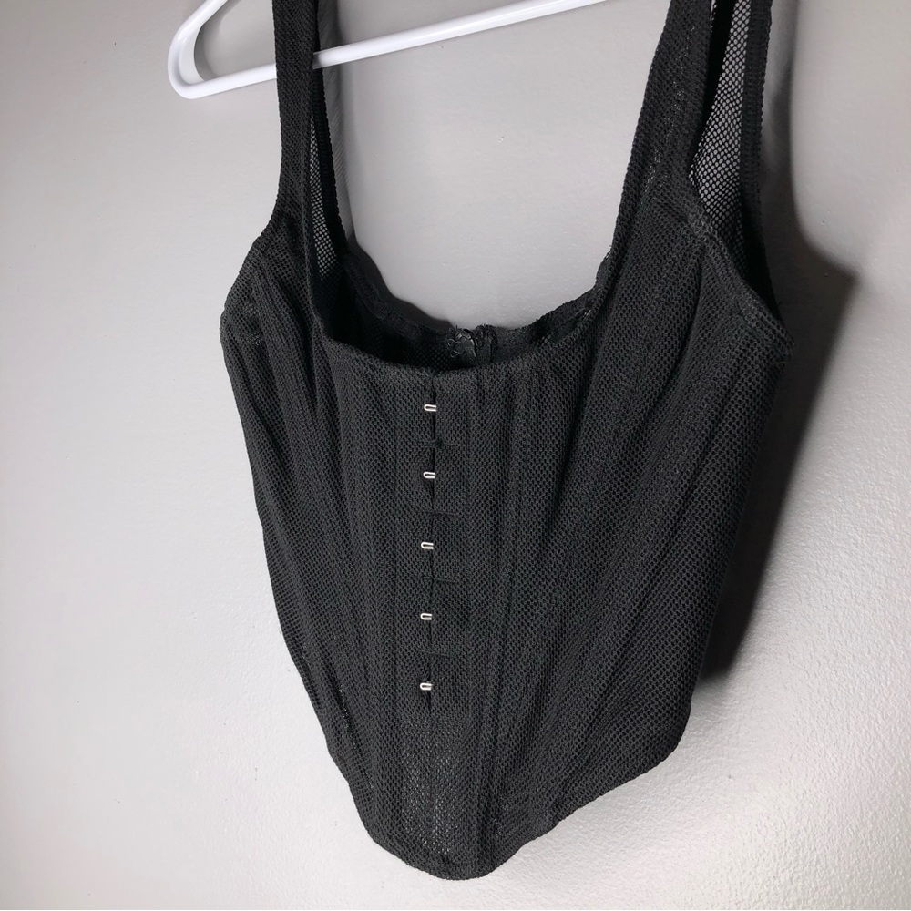 WHITE FOX Black Fishnet Cropped Corset Top